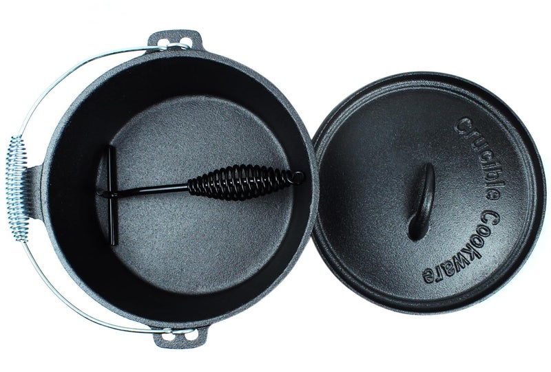 Crucible Cookware Pre-Seasoned Cast Iron Camp Dutch Oven, 4.1 qt, including Lid Lifter, Lid Stand and Silicone Handle Holders - Image 4
